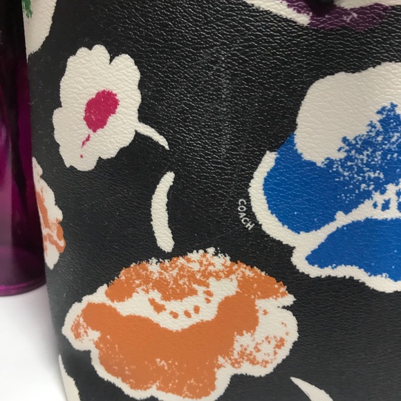 COACH Black Rainbow Floral City Zip Tote Purse Shoulder Hand Bag, Creed  # 37266 - Picture 13 of 14